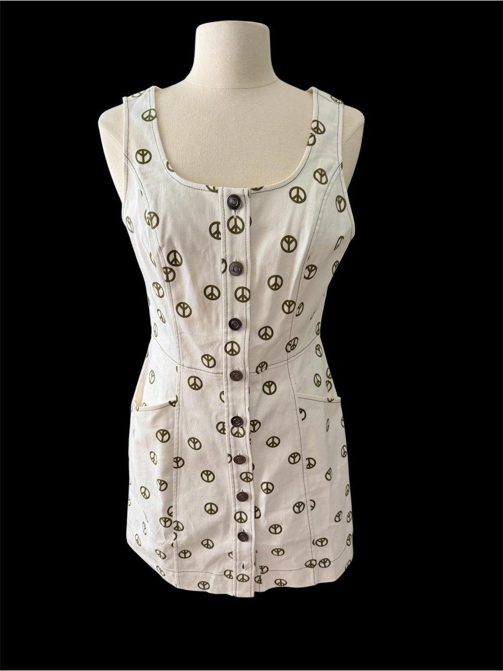 Vintage Inspired ModCloth Sleeveless Peace Sign Button-Front Dress